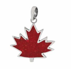 Sterling Silver and Red Sponge Coral Maple Leaf - Large
